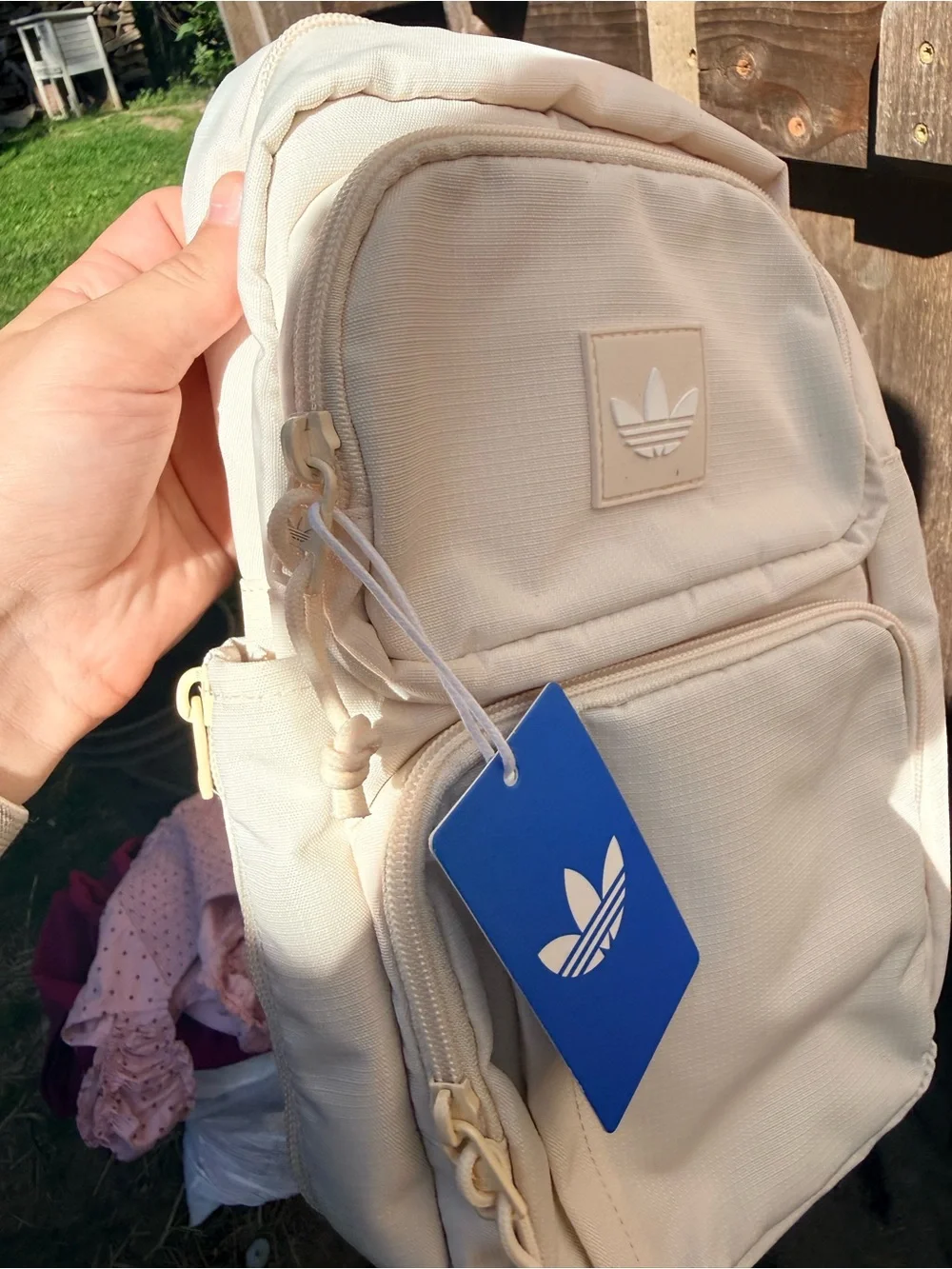 adidas Cream Mini Sling Backpack with Trefoil Patch